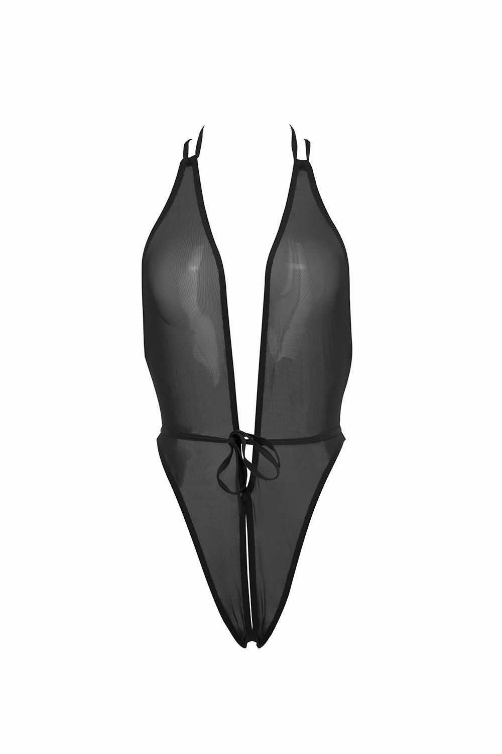 See-Through Halter Tie-Up Bodysuit Musotica.com