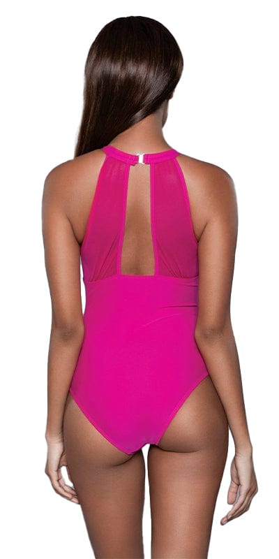 Sexy Aria Ruched and Mesh High Neck Swimsuit