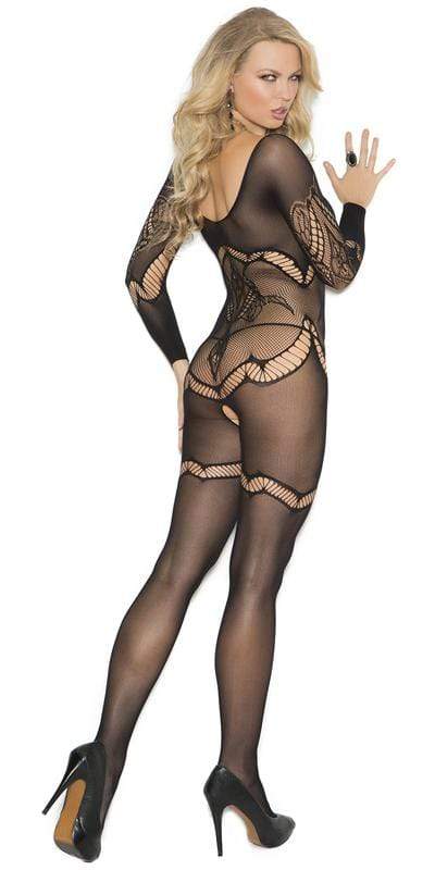 Sexy Beat Long Sleeve Floral Crochet Net Bodystocking Musotica.com