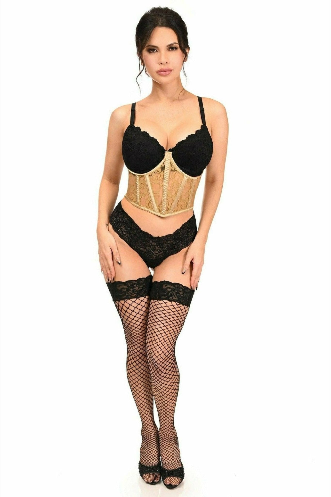 Sexy Beige Sheer Lace Underwire Waist Cincher Corset Musotica.com