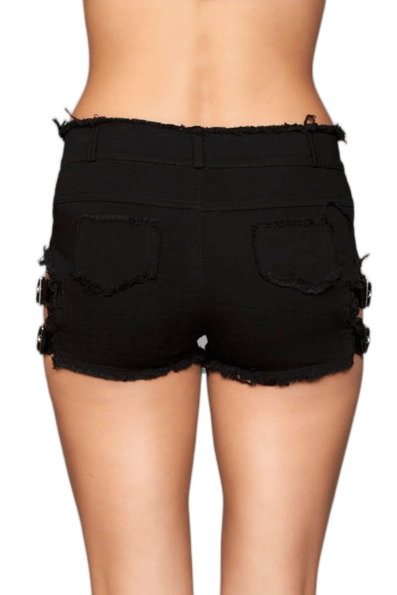 Sexy Black Denim Buckled Down Cut Out Shorts Musotica.com