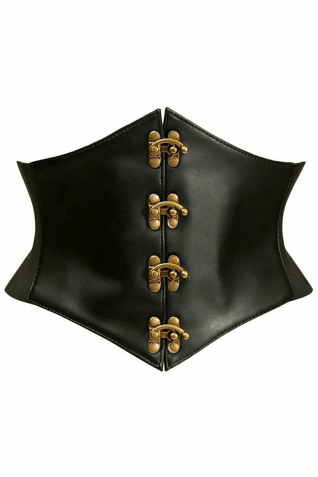Sexy Black Faux Leather Corset Belt Cincher with Clasps Musotica.com