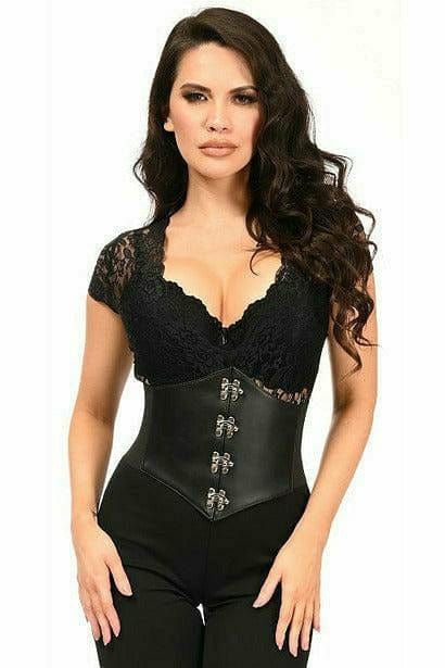 Sexy Black Faux Leather Corset Belt Cincher with Clasps Musotica.com