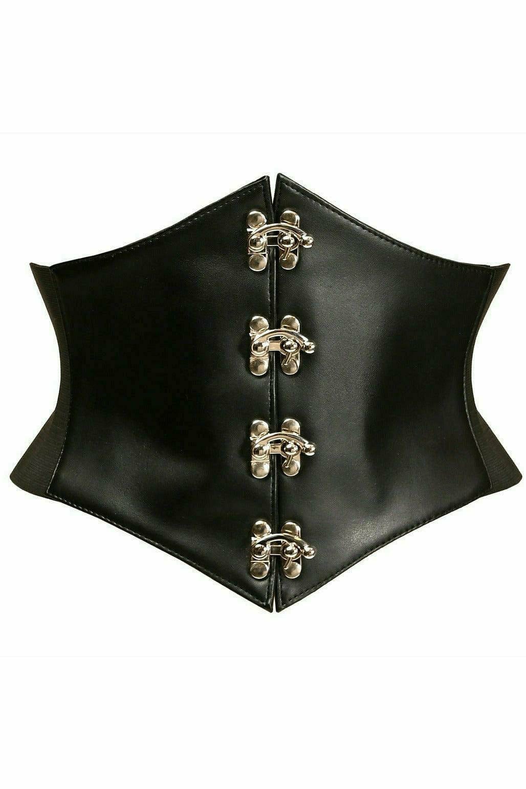 Sexy Black Faux Leather Corset Belt Cincher with Clasps Musotica.com
