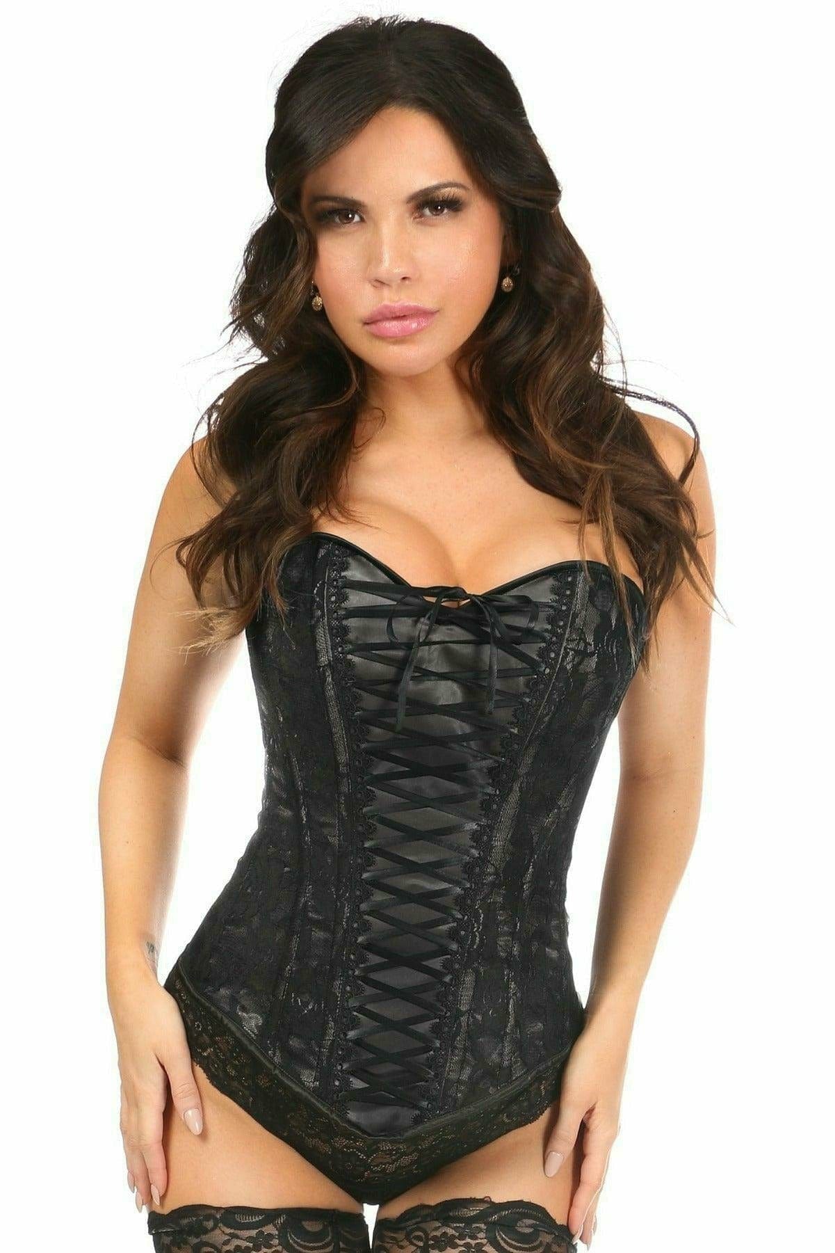 Sexy Black Lace-Up Overbust Corset with Black Lace Musotica.com