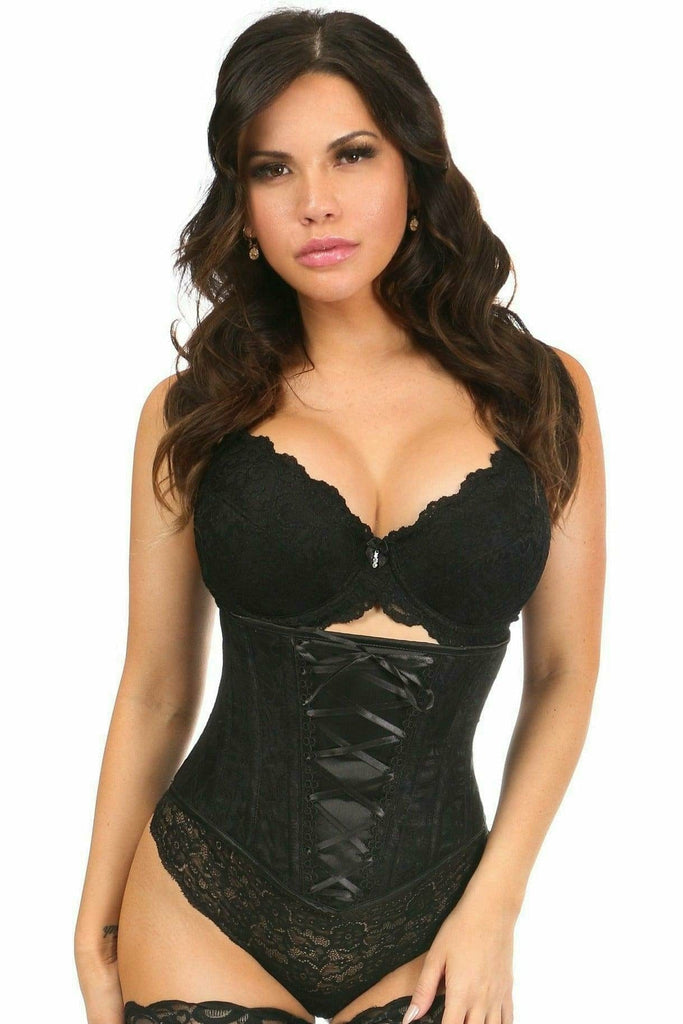 Sexy Black Lace-Up Underbust Corset with Black Lace Musotica.com