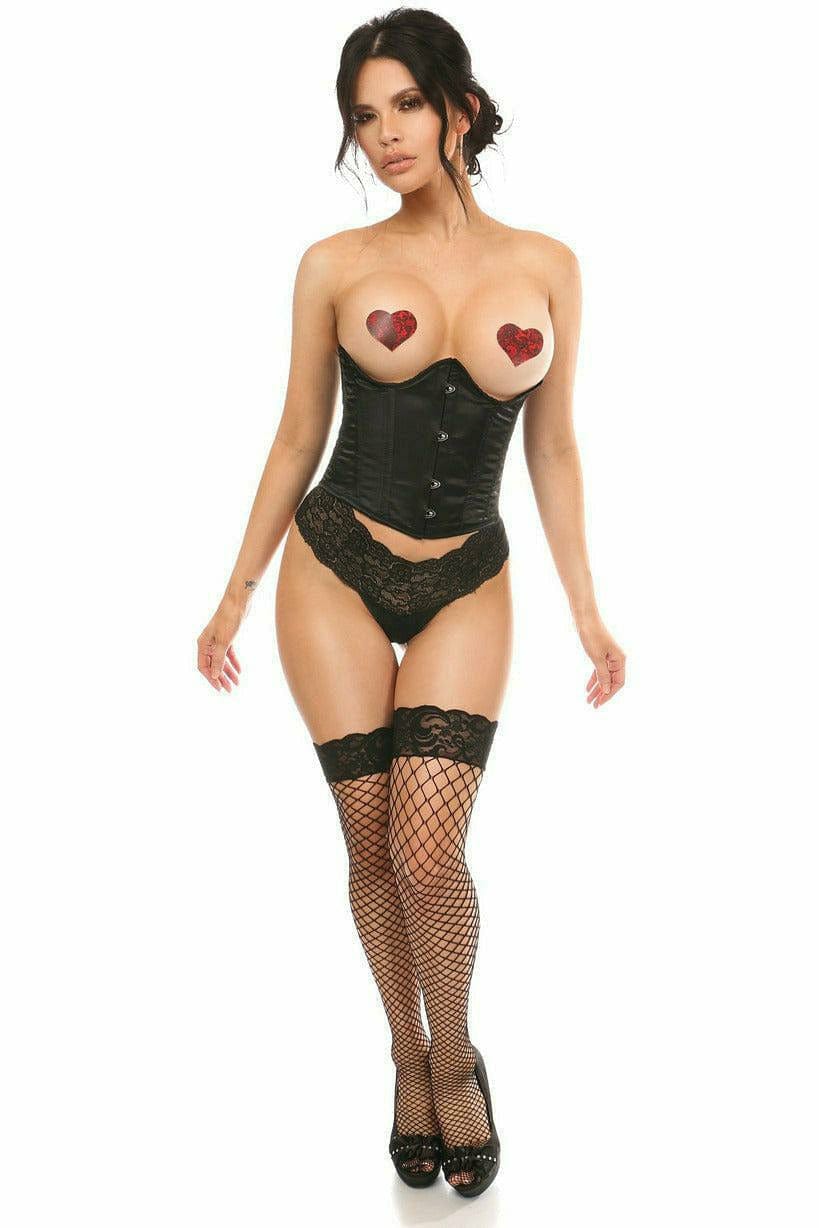 Sexy Black Satin Open Bust Underwire Short Underbust Corset Musotica.com