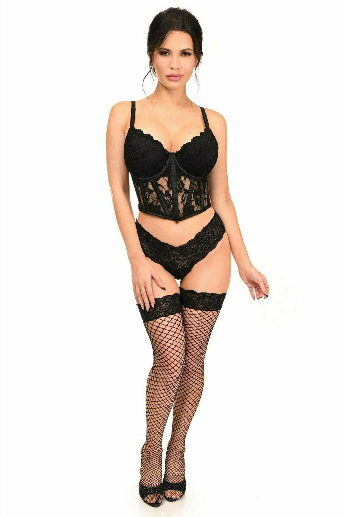 Sexy Black Sheer Lace Underwire Waist Cincher Corset Musotica.com