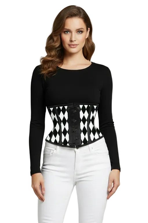 Sexy Black & White Diamond Waist Cincher Corset