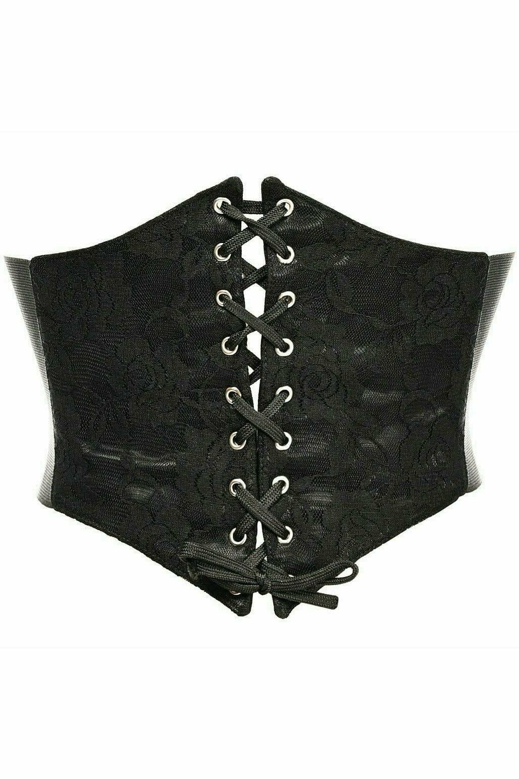 Sexy Black with Black Lace Overlay Corset Belt Cincher Musotica.com
