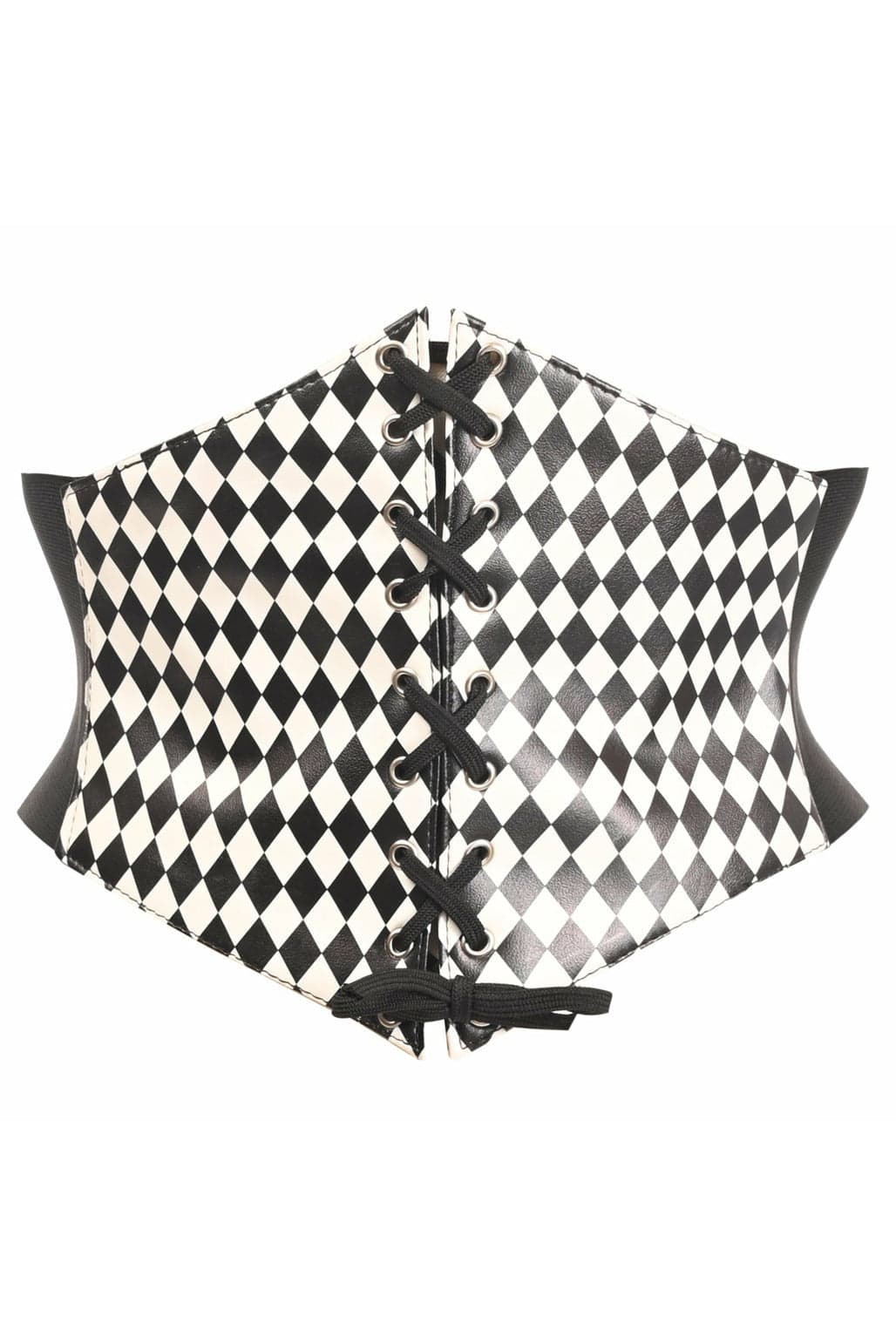 Sexy Black with White Diamond Lace-Up Corset Belt Cincher Musotica.com