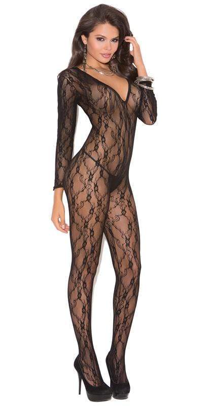 Sexy Blow Black Long Sleeve Deep V Plunge Bodystocking