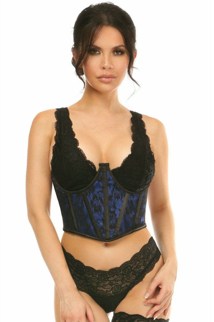 Sexy Blue with Black Lace Overlay Open Cup Waist Cincher Musotica.com