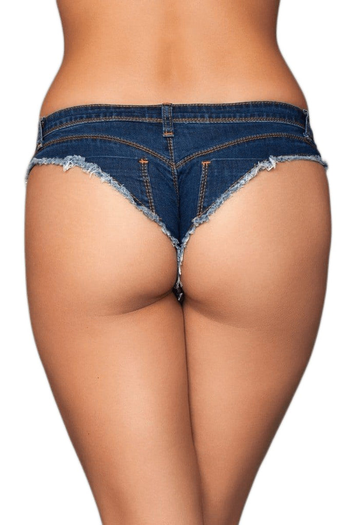 Sexy Buns Out Cheeky Shorts in Dark Denim Wash