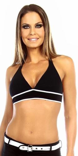 Sexy Burn Adjustable Tie Athletic Ring Girl Gym Halter Top - Black/White