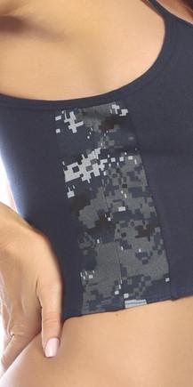 Sexy Concealment Blue Digital Camo Military Athletic Crop Top - Navy Blue/Blue Musotica.com