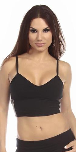 Woman modeling the Sexy Concealment Green Digital Camo Military Athletic Crop Top - Black/Green, featuring a mid-length design with military camo side inserts.