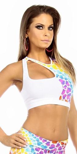 Sexy Cut Out Flex Racer Back Supportive Sports Bra Top - White/Hearts Musotica.com