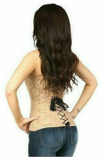 Sexy Dark Beige Lace Overbust Corset with Zipper Musotica.com
