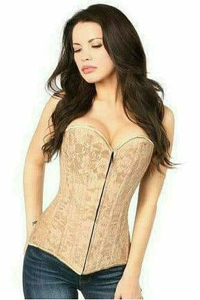 Sexy Dark Beige Lace Overbust Corset with Zipper Musotica.com