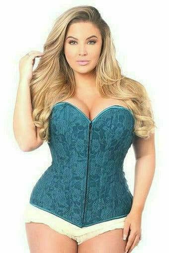 Sexy Dark Teal Lace Overbust Corset with Zipper Musotica.com