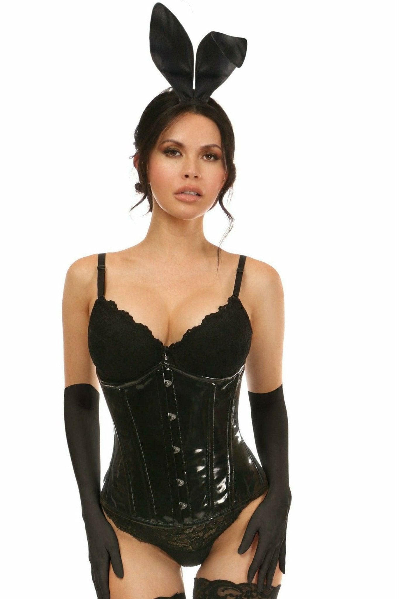 Sexy Deluxe 4 Piece Black Vinyl Bunny Corset Halloween Costume Musotica.com