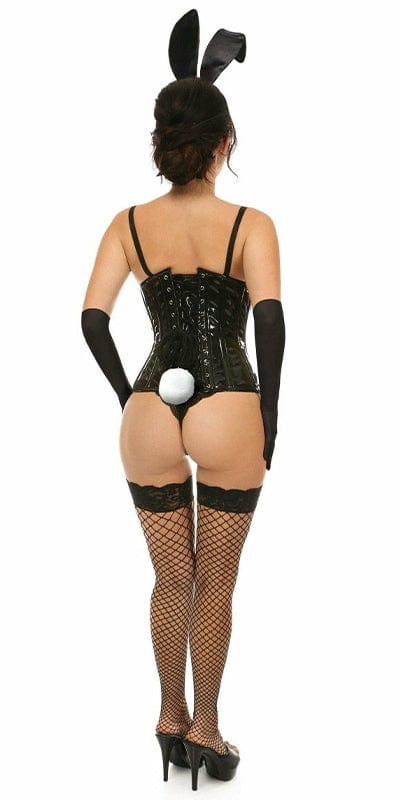 Sexy Deluxe 4 Piece Black Vinyl Bunny Corset Halloween Costume Musotica.com
