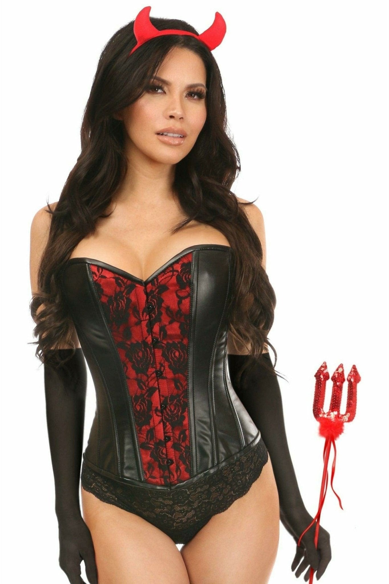 Sexy Deluxe 4 Piece Gothic Devil Corset Halloween Costume Musotica.com