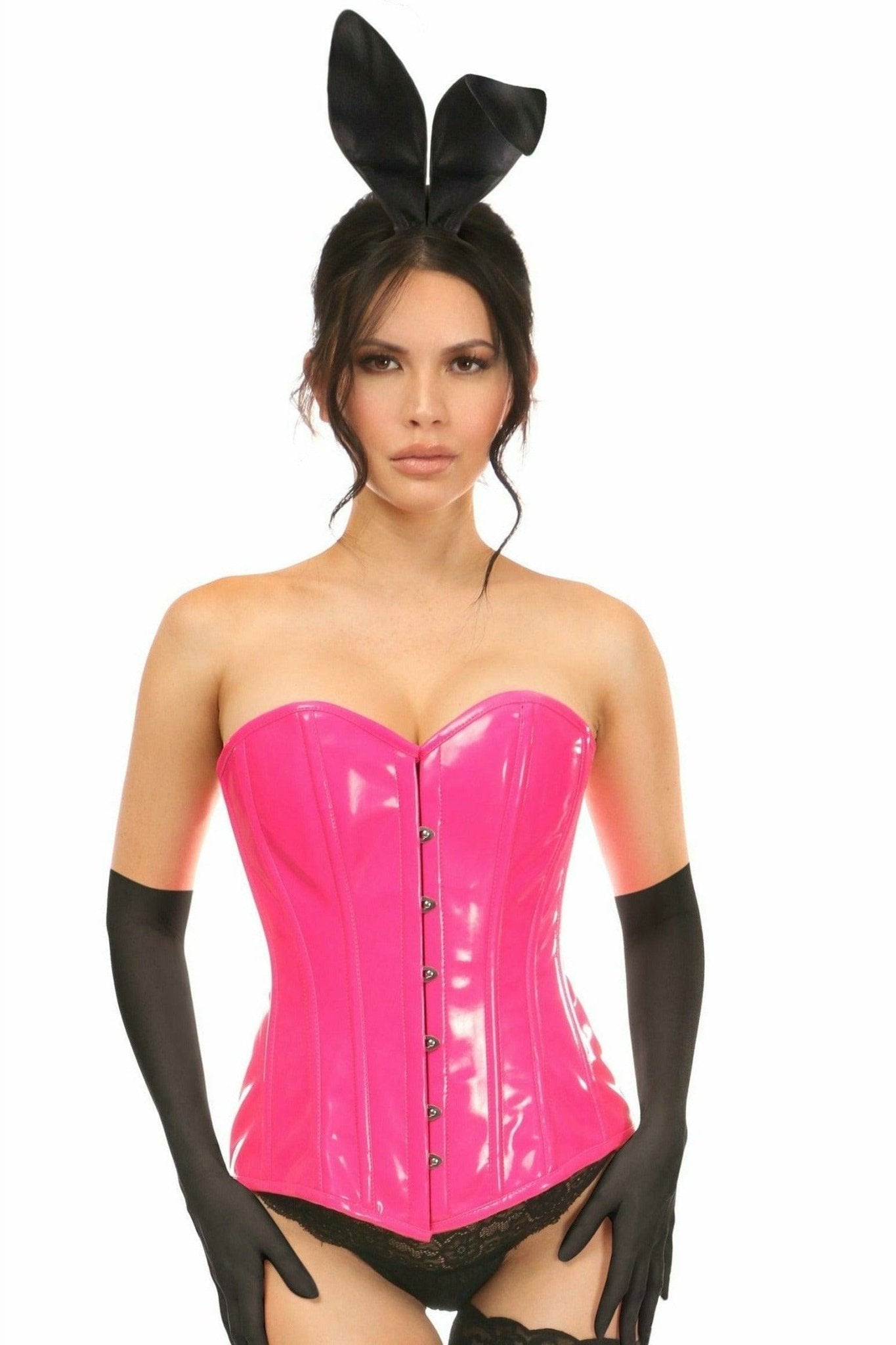 Sexy Deluxe 4 Piece Pink Patent Bunny Corset Halloween Costume Musotica.com