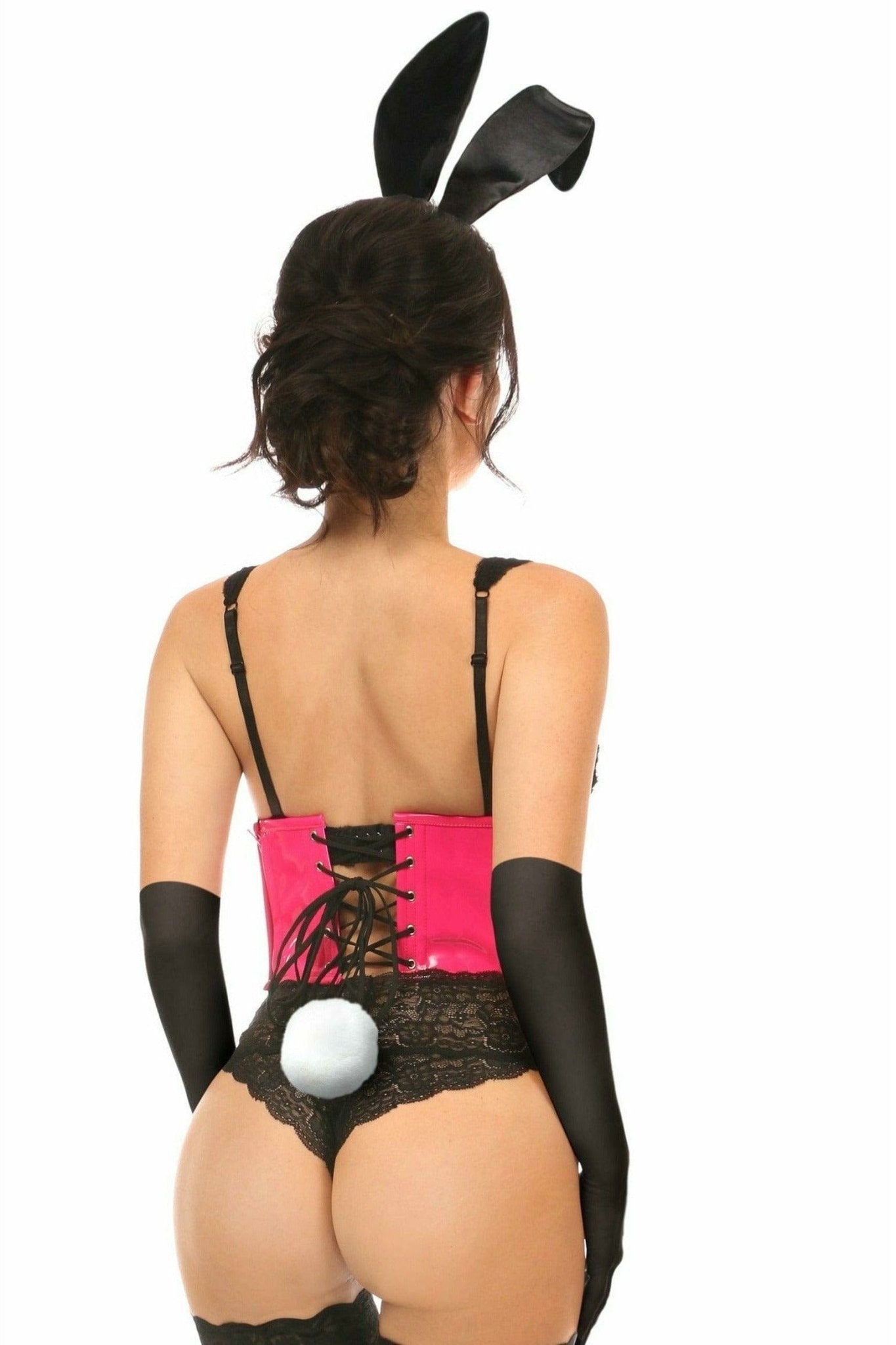 Sexy Deluxe 4 Piece Pink Vinyl Bunny Corset Halloween Costume Musotica.com