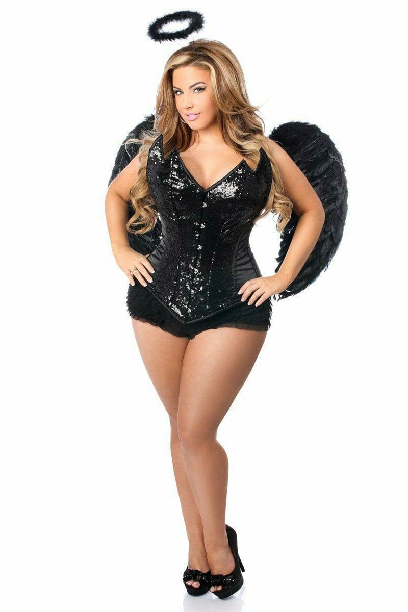 Sexy Deluxe 4 Piece Sequin Black Angel Corset Halloween Costume Musotica.com
