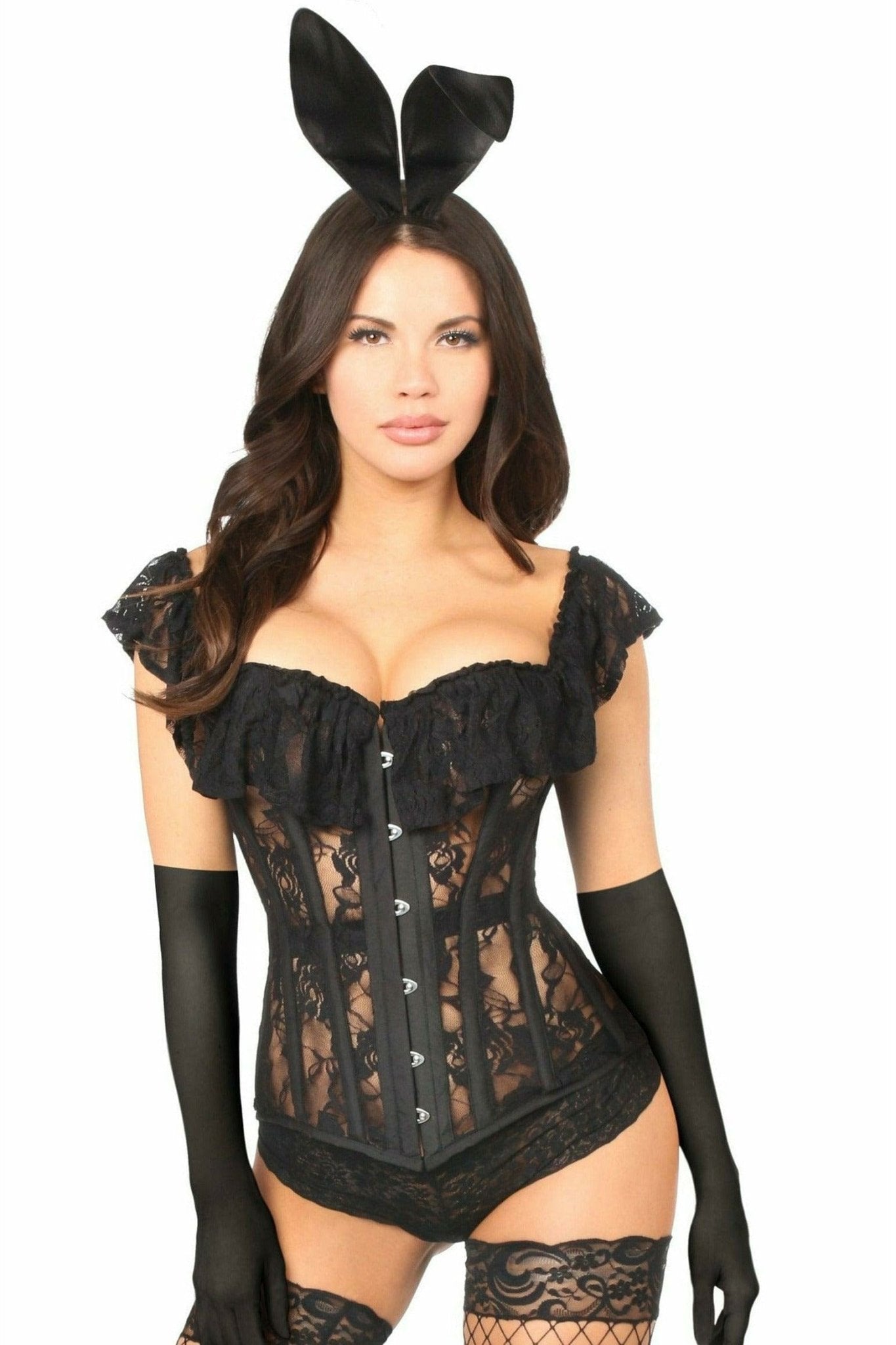 Sexy Deluxe 4 Piece Sheer Lace Bunny Corset Halloween Costume Musotica.com