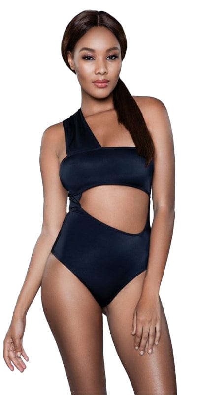 Woman modeling the Sexy Etta Asymmetrical Cut Out One Shoulder Swimsuit, featuring a unique one-shoulder design and asymmetrical cut-out for a chic swimwear style.