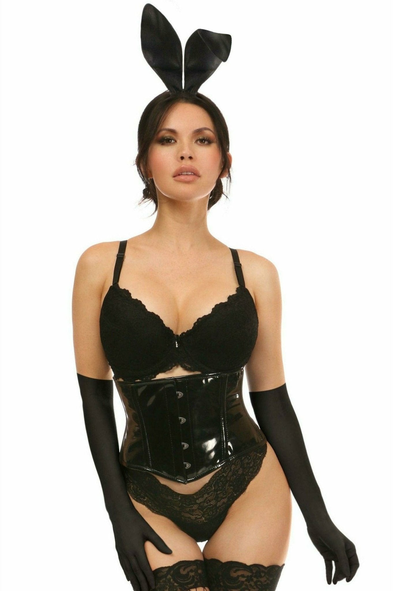 Sexy Four Piece Black PVC Bunny Corset Costume Musotica.com