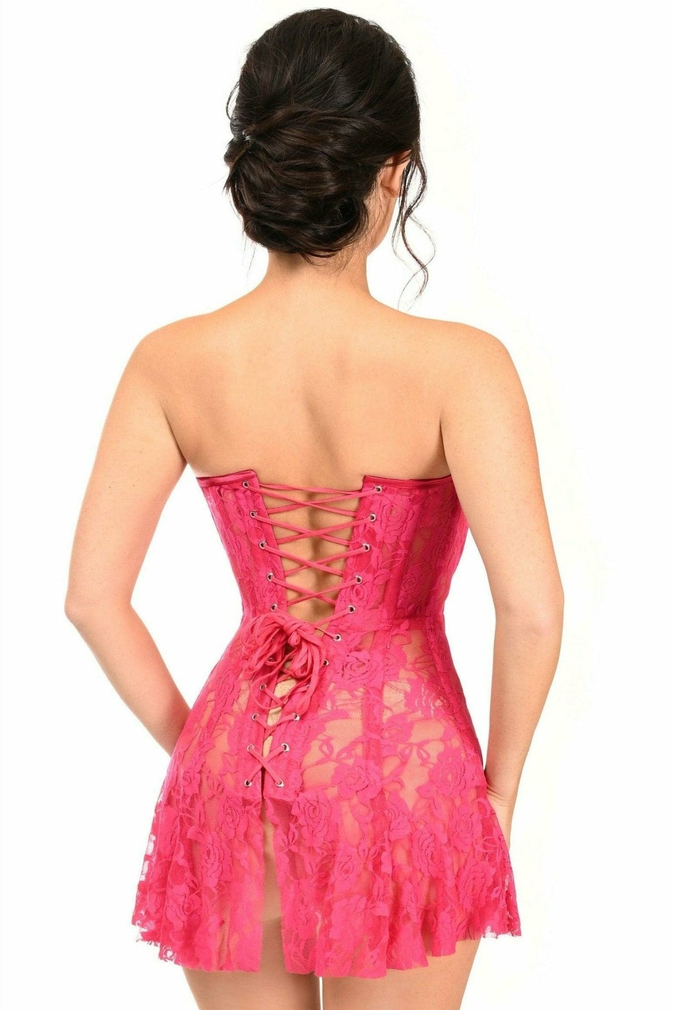 Sexy Fuchsia Sheer Lace Corset Dress Musotica.com