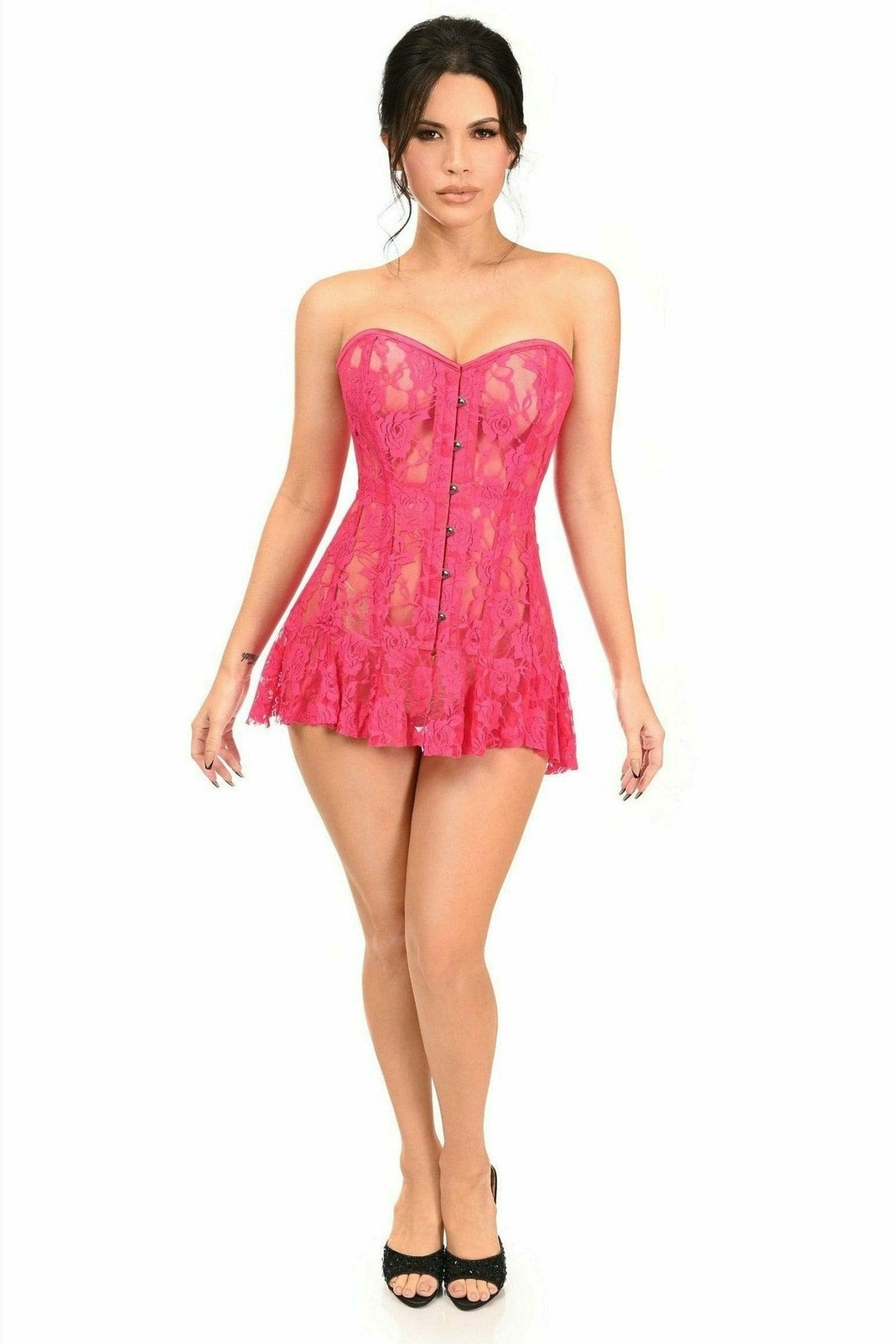 Sexy Fuchsia Sheer Lace Corset Dress Musotica.com