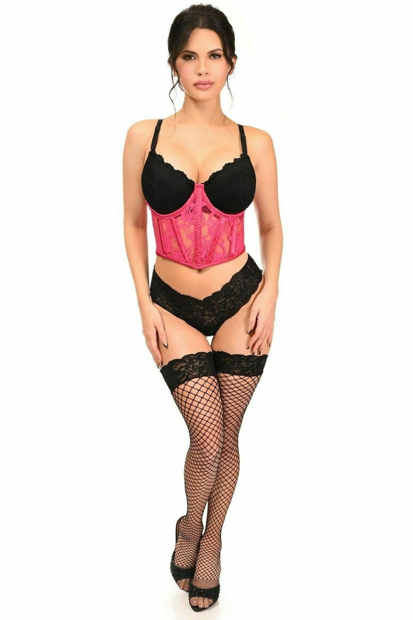 Sexy Fuchsia Sheer Lace Underwire Waist Cincher Corset Musotica.com