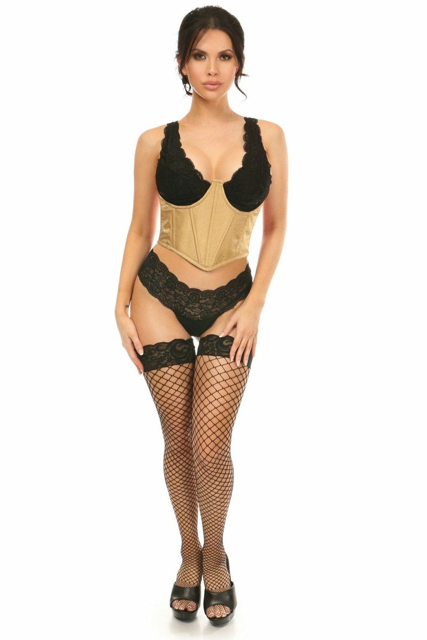 Sexy Gold Brocade Open Cup Waist Cincher Musotica.com