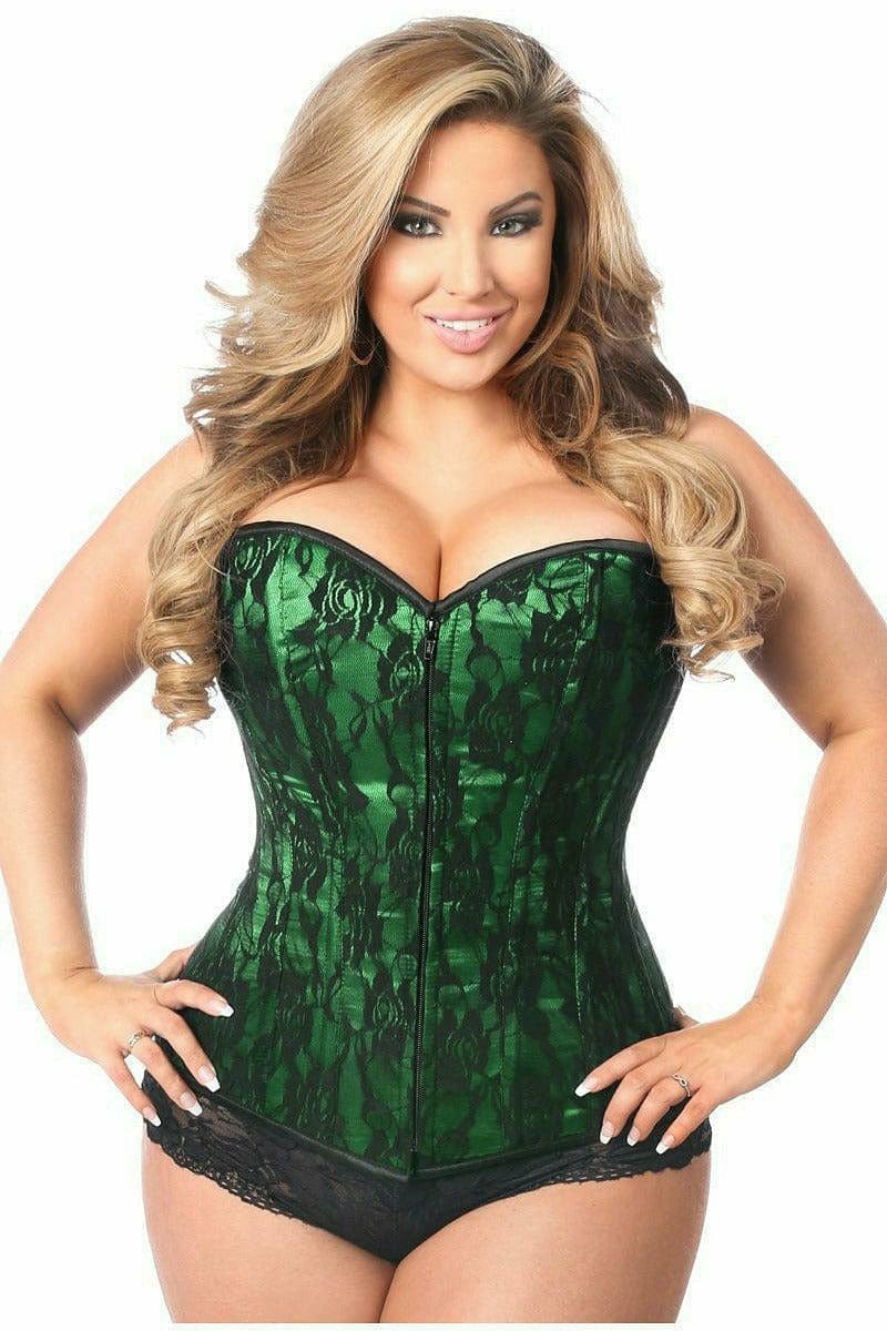 Sexy Green Lace Front Zipper Corset Musotica.com