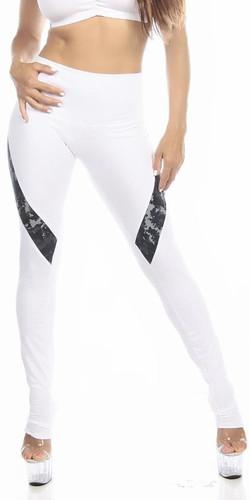 Woman wearing Sexy Hi Lo Waist Blue Digital Camo Military Work Out Pants - White/Blue, showcasing stretch fabric with navy digi camo accents.