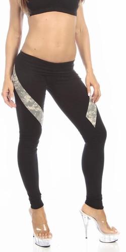 Sexy Hi Lo Waist Universal Camo Pattern Military Work Out Pants - Black/Green Musotica.com