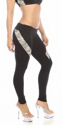 Sexy Hi Lo Waist Universal Camo Pattern Military Work Out Pants - Black/Green Musotica.com