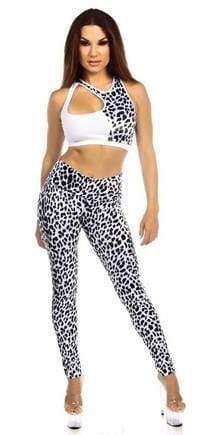 Sexy High Waist Cuff Roll Down Stretch Work Out Athletic Leggings - Snow Leopard Musotica.com