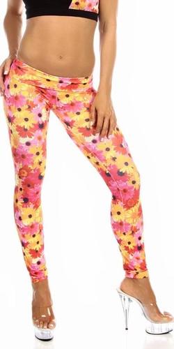 Woman wearing Sexy High Waist Cuff Roll Down Stretch Work Out Athletic Leggings - Sunflower, showcasing a stylish and flexible workout fashion statement.