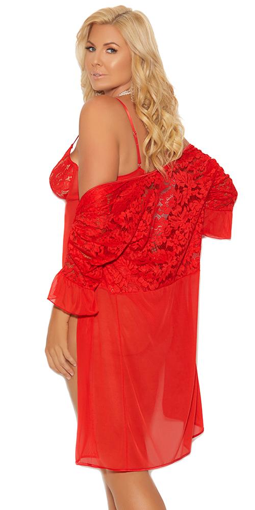 Sexy Holiday Plus Size Red Mesh and Lace Teddy and Robe Musotica.com