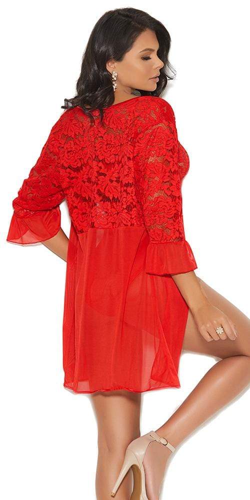 Sexy Holiday Red Mesh and Lace Teddy and Robe
