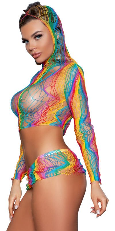 Sexy Late Night Pride Net Set in Black and Rainbow Musotica.com