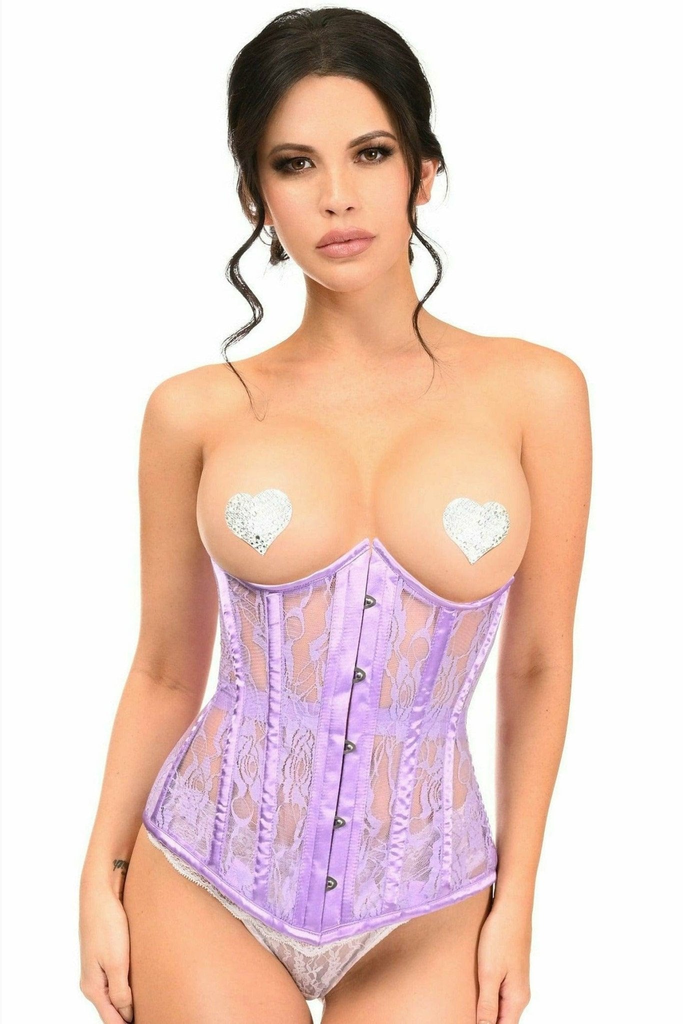 Sexy Lavender Sheer Lace Underwire Open Cup Underbust Corset Musotica.com