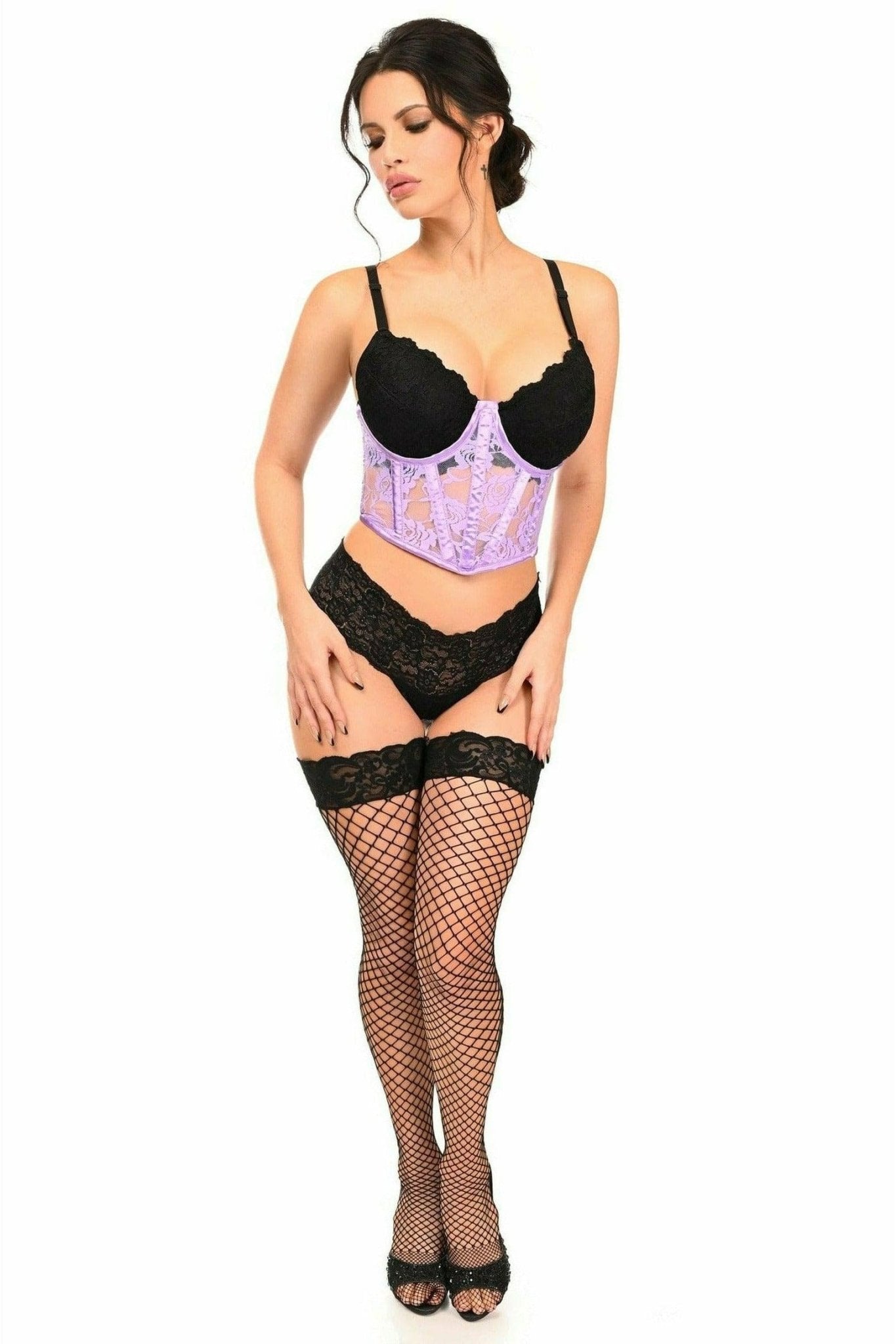 Sexy Lavender Sheer Lace Underwire Waist Cincher Corset Musotica.com