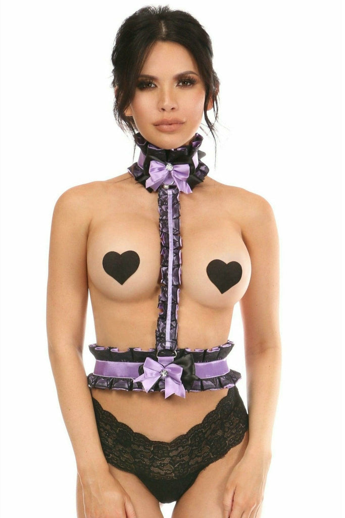 Sexy Lavender with Black Lace Single Strap Body Harness Musotica.com